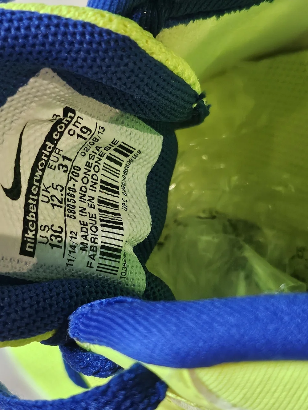 Nike Kids' Neon Yellow and Navy Athletic Sneakers Size 13C